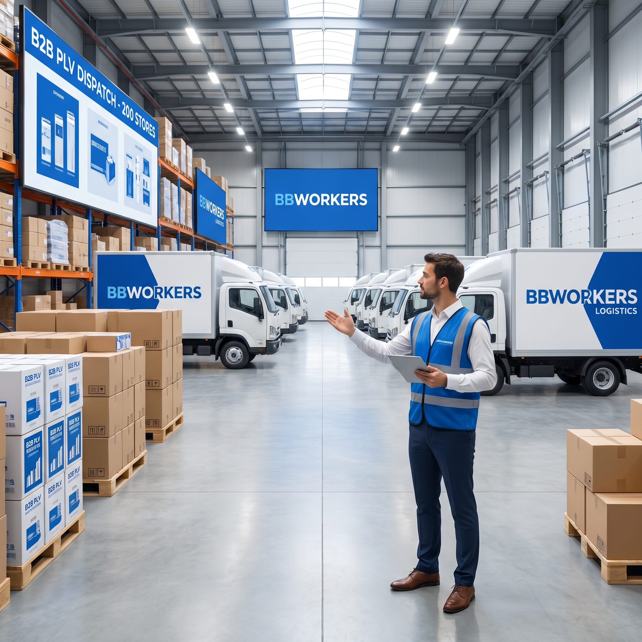 Livraison PLV franchise 200 magasins en 72h — logistique coordonnée BBWORKERS pour réseaux et enseignes nationales